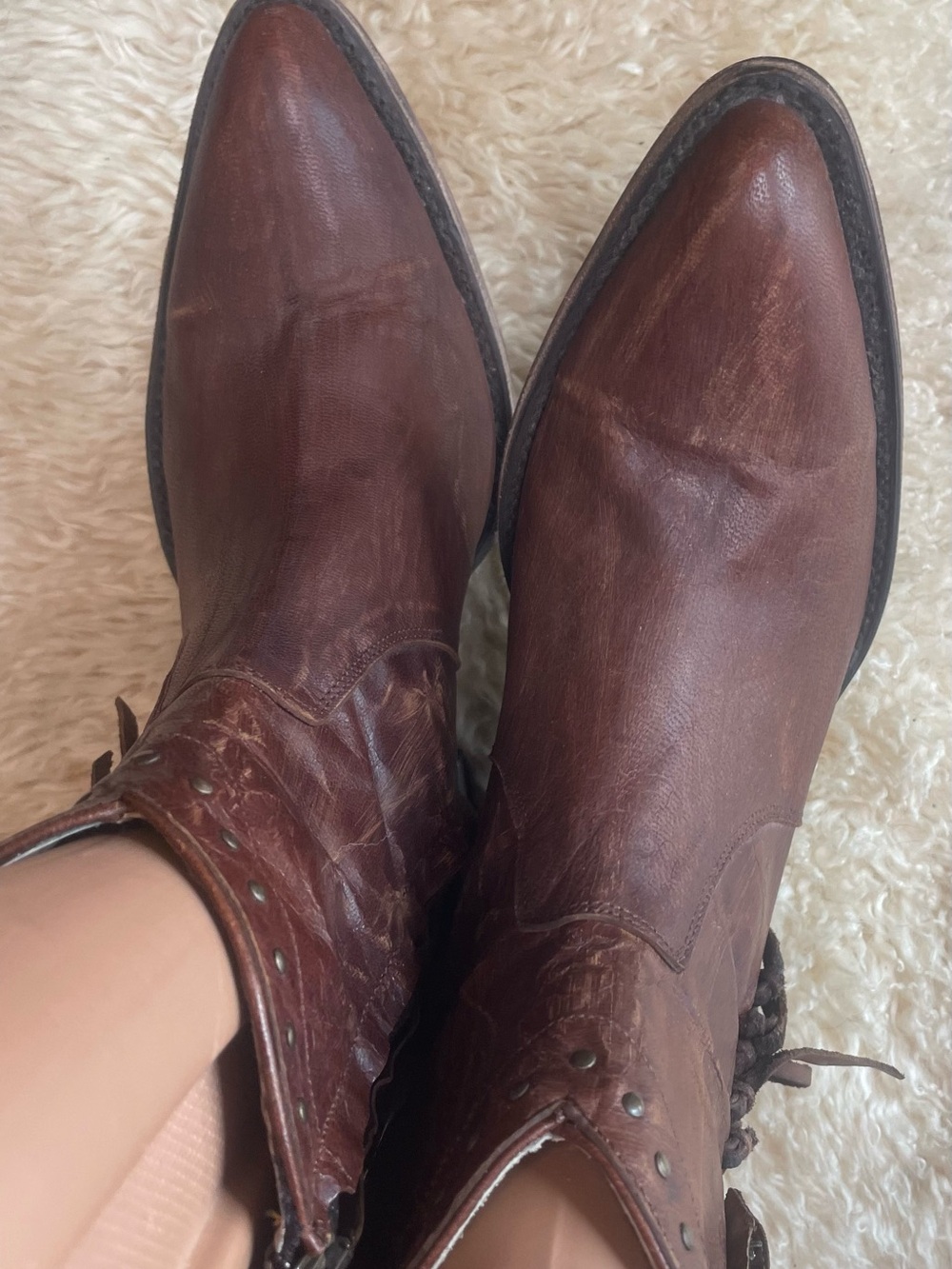IDLLWIND*Fueled by Miranda Lambert* Brown Leather fringe studs Ankle boots 8.5 - Picture 5 of 8